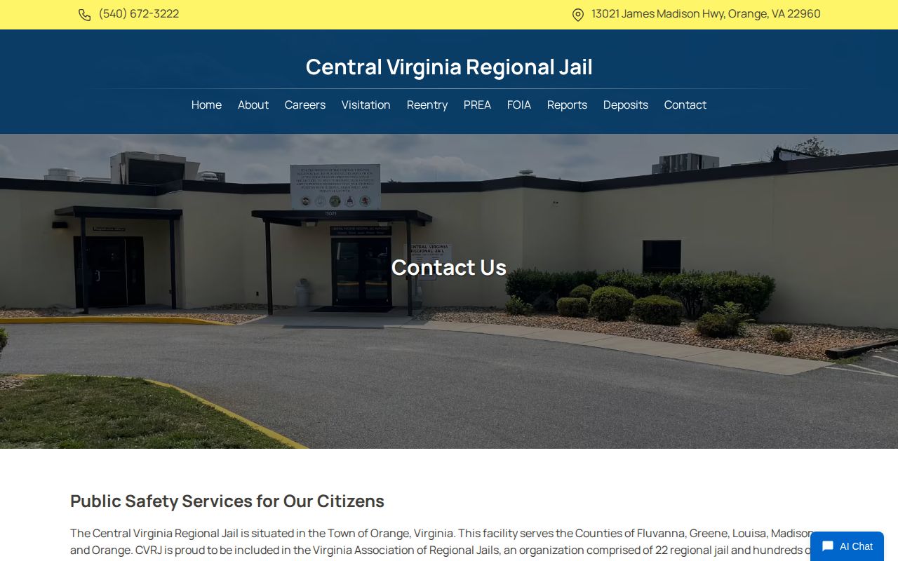 Central Virginia Regional Jail contact source for Madison County release records