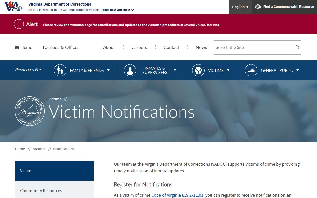 VADOC NAAVI release notification information for a Madison County state inmate