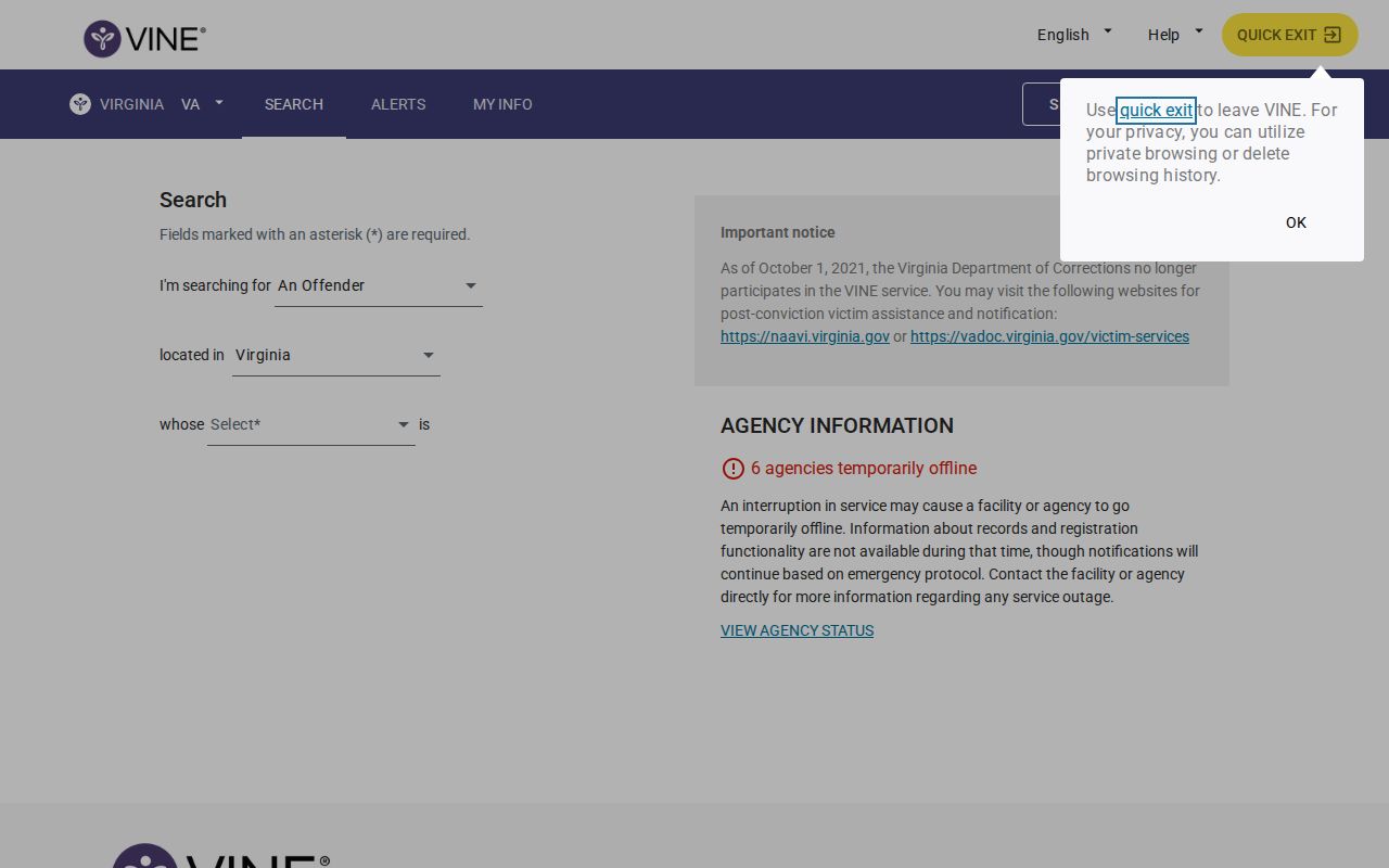 Madison County VINELink inmate search and release check
